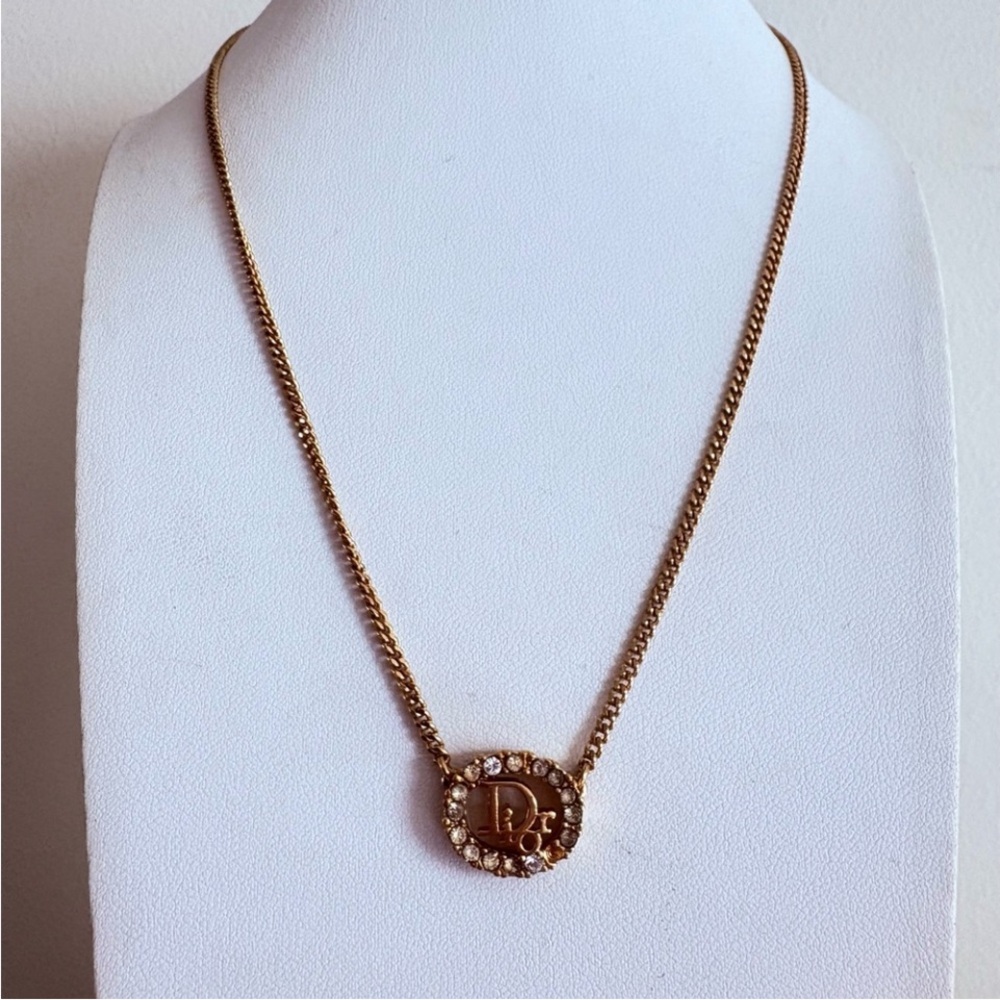 Authentic ©️DIOR Oblique Gold Tone Rhinestone Necklace -Missing Stone!